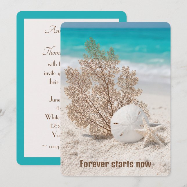 Invitation Éventail de mer de mariage avec dollar de sable et (Devant / Derrière)