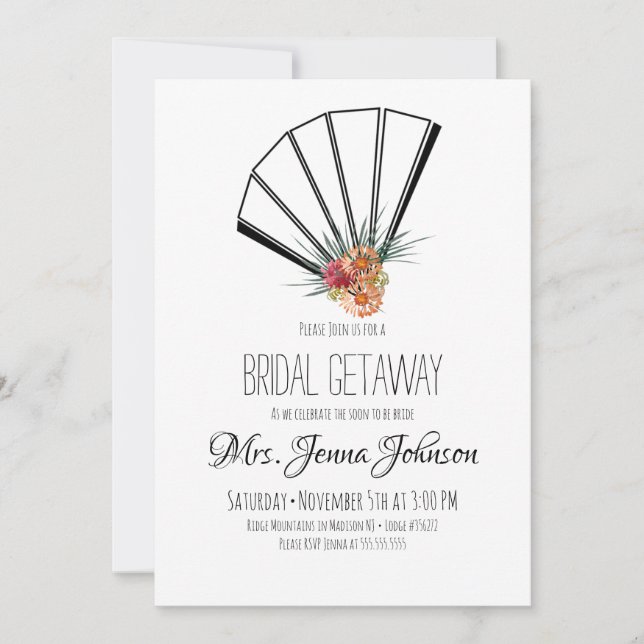 Invitation Éventail japonais oriental floral Mariage  (Devant)
