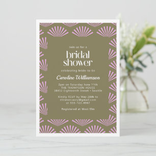 Invitation Éventails Art Déco aux couleurs olive et lilas pou