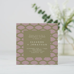 Invitation Éventails Art Déco en vert olive et lilas pour dîn