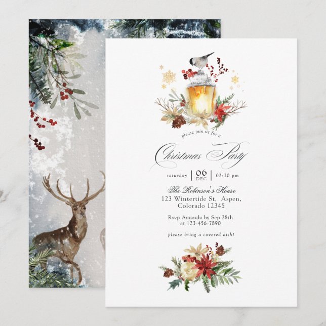 Invitation Evergreen - Fête de Noël en forêt hivernale (Devant / Derrière)