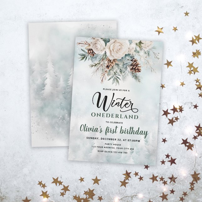 Invitation Evergreen Hiver Onederland Premier Anniversaire (Créateur téléchargé)