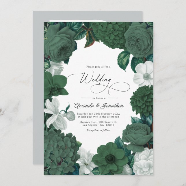 Invitation Evergreen, Juniper & Snow White Wedding (Devant / Derrière)