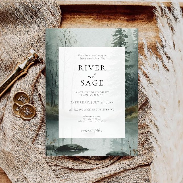 Invitation Evergreen Mist | Rustic Watercolor Forest Wedding  (Créateur téléchargé)