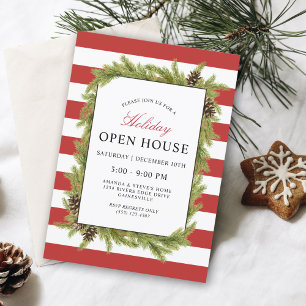 Invitation Evergreens and Stripes Holiday Open House