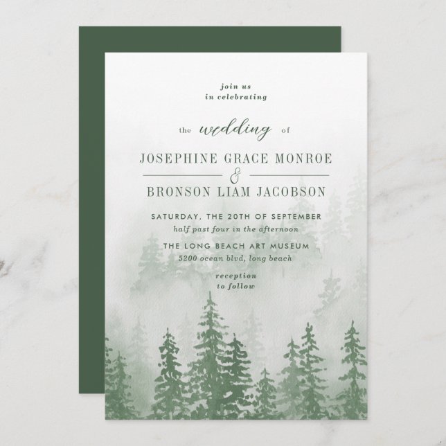 Invitation Evergreens dans la forêt de brouillard en Mariage  (Devant / Derrière)
