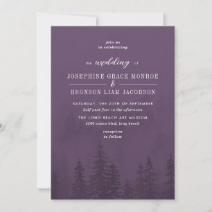Invitation Evergreens dans la forêt de Foggy Mariage violet