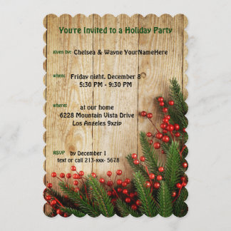 Invitation Evergreens Festive de Fêtes sur RusticWood