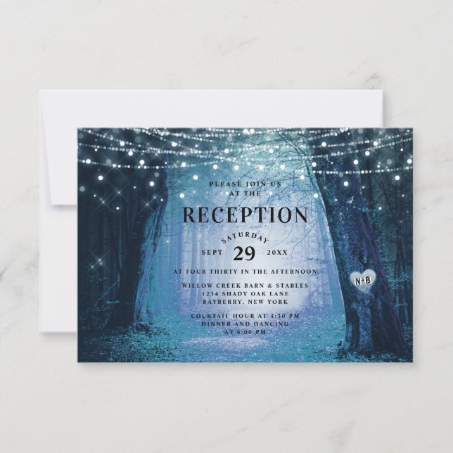 Invitation Evermore | Réception de mariage bleu de la forêt e (Devant)