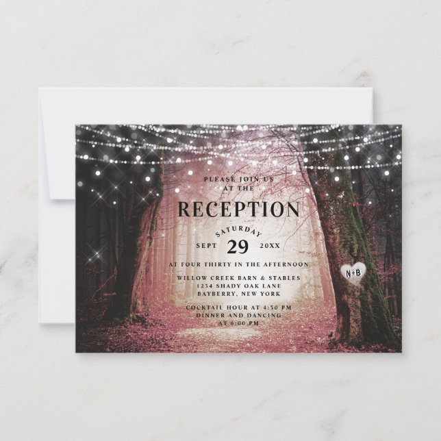 Invitation Evermore | Réception de mariage rose de la forêt e (Devant)