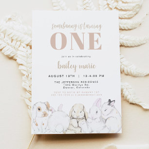 Invitation EVIE Cute Pastel Baby Bunny 1er anniversaire