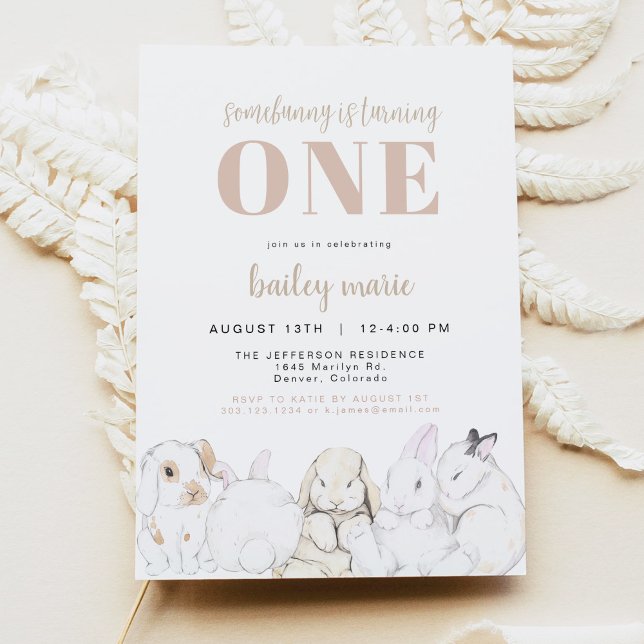 Invitation EVIE Cute Pastel Baby Bunny 1er anniversaire (Créateur téléchargé)