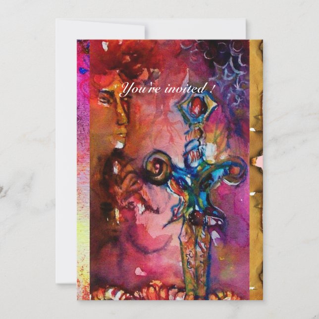 Invitation EXCALIBUR 1, rouge vif, parchemin rose violet (Devant)
