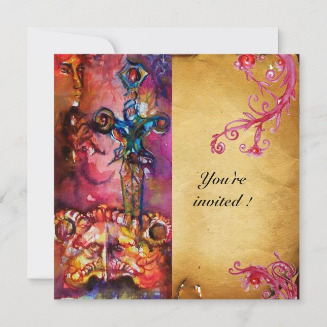 Invitation EXCALIBUR 3 , rouge vif , rose pourpre (Devant)