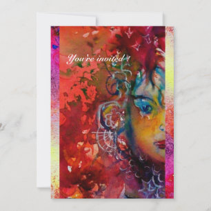 Invitation EXCALIBUR LADY OF THE LAKE Red Purple Aquarelle