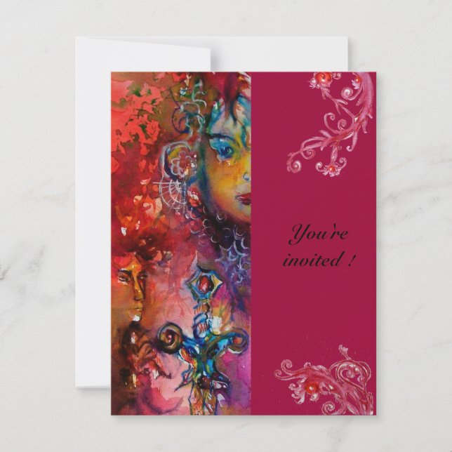 Invitation EXCALIBUR, rouge vif, rose (Devant)