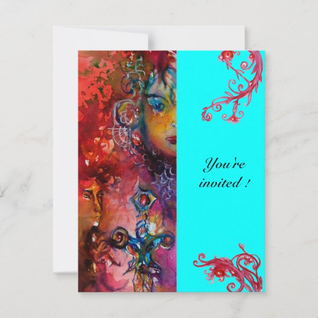 Invitation EXCALIBUR, rouge vif, rose bleu (Devant)