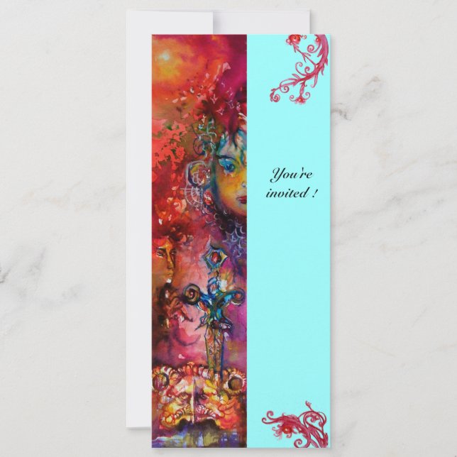 Invitation EXCALIBUR , rouge vif , rose bleu (Devant)