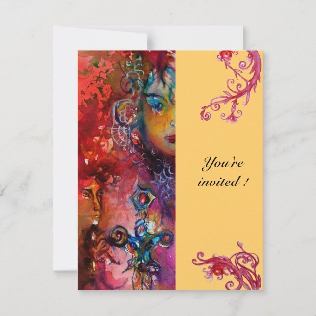 Invitation EXCALIBUR, rouge vif, rose bleu jaune (Devant)