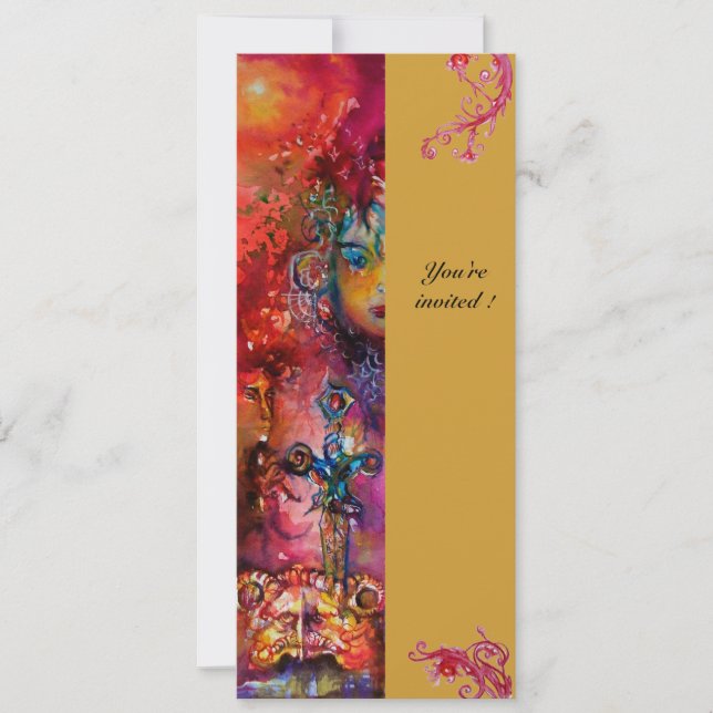 Invitation EXCALIBUR, rouge vif, rose bleu jaune (Devant)