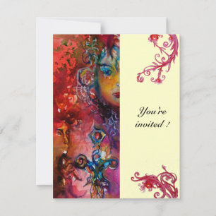 Invitation EXCALIBUR, rouge vif, rose bleu jaune