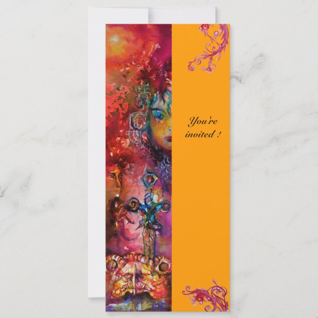 Invitation EXCALIBUR, rouge vif, rose bleu jaune (Devant)