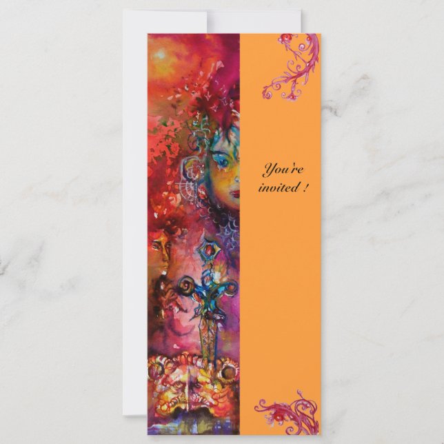 Invitation EXCALIBUR, rouge vif, rose bleu jaune (Devant)