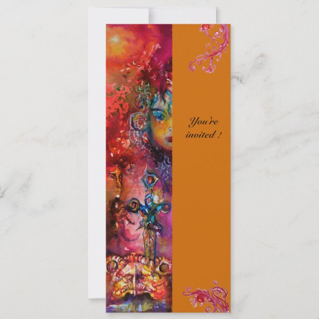 Invitation EXCALIBUR, rouge vif, rose bleu jaune (Devant)