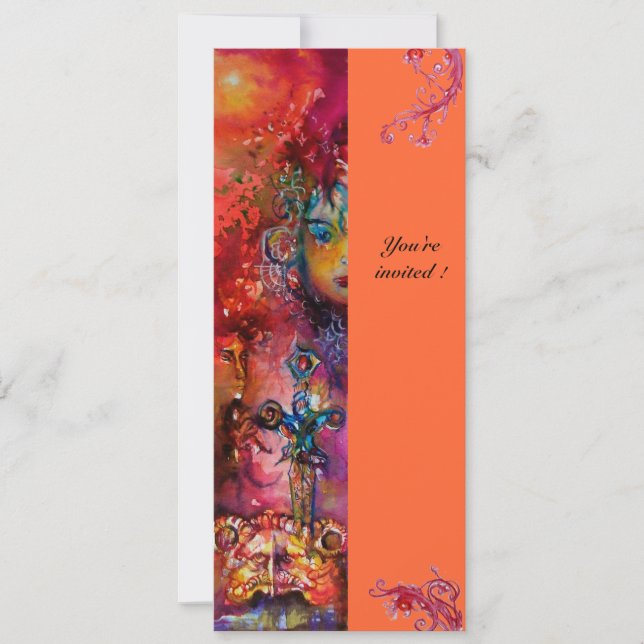 Invitation EXCALIBUR, rouge vif, rose bleu jaune (Devant)