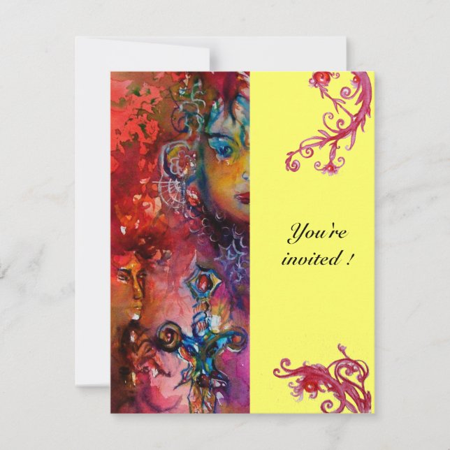 Invitation EXCALIBUR , rouge vif , rose bleu jaune (Devant)