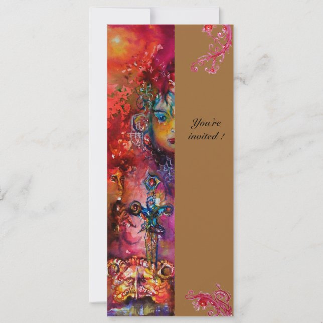 Invitation EXCALIBUR, rouge vif, rose bleu jaune (Devant)
