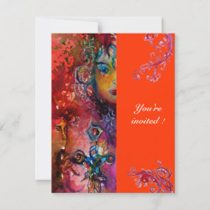 Invitation EXCALIBUR, rouge vif, rose bleu orange