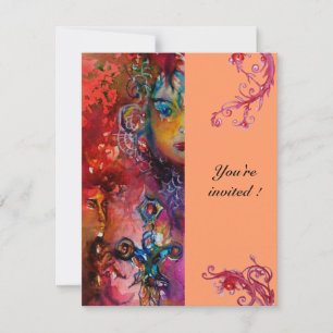 Invitation EXCALIBUR , rouge vif , rose bleu orange