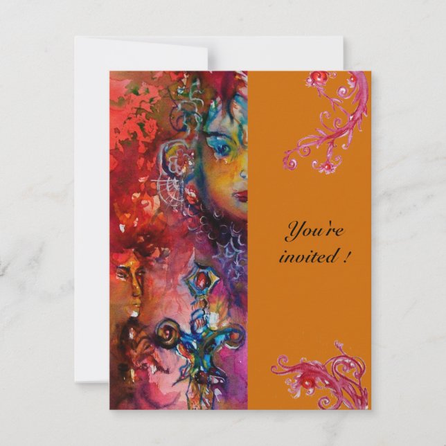 Invitation EXCALIBUR, rouge vif, rose bleu orange (Devant)