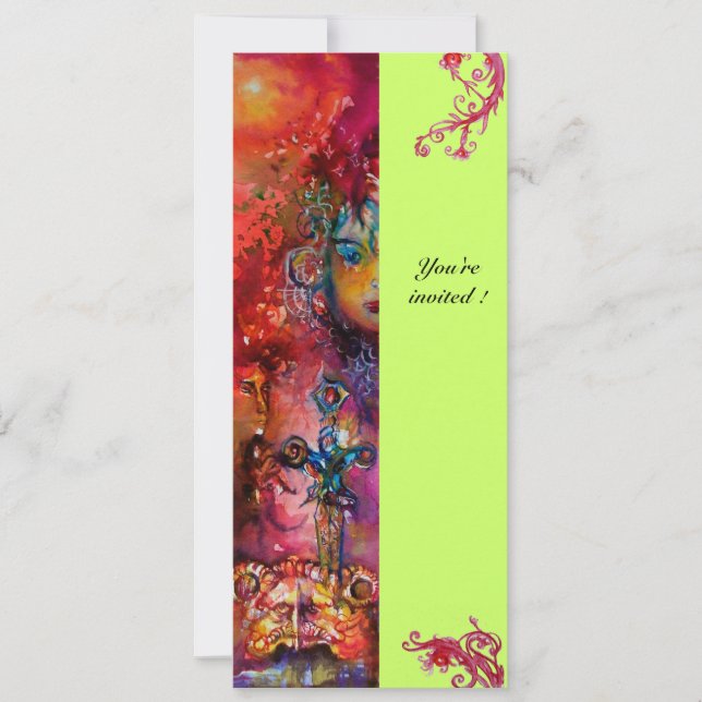 Invitation EXCALIBUR , rouge vif , rose bleu vert (Devant)