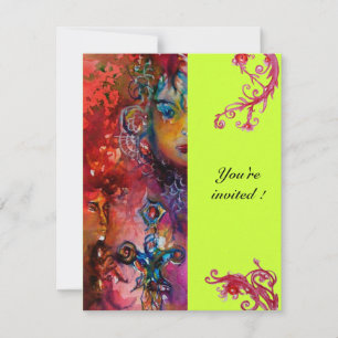 Invitation EXCALIBUR , rouge vif , rose bleu vert