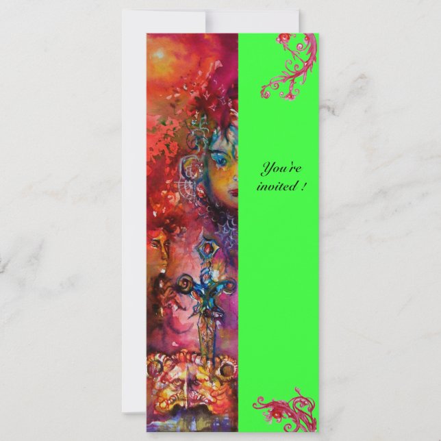 Invitation EXCALIBUR , rouge vif , rose bleu vert (Devant)