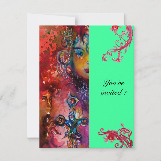 Invitation EXCALIBUR , rouge vif , rose bleu vert (Devant)