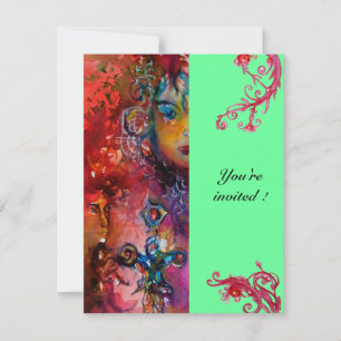 Invitation EXCALIBUR , rouge vif , rose bleu vert
