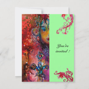 Invitation EXCALIBUR , rouge vif , rose bleu vert