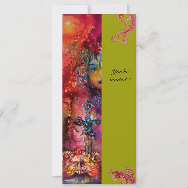 Invitation EXCALIBUR , rouge vif , rose bleu vert (Devant)