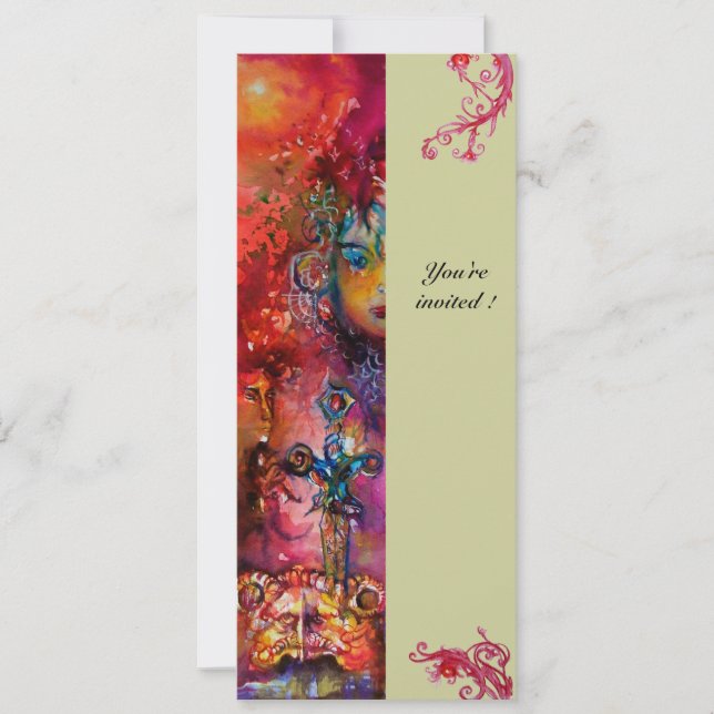 Invitation EXCALIBUR , rouge vif , rose bleu vert (Devant)