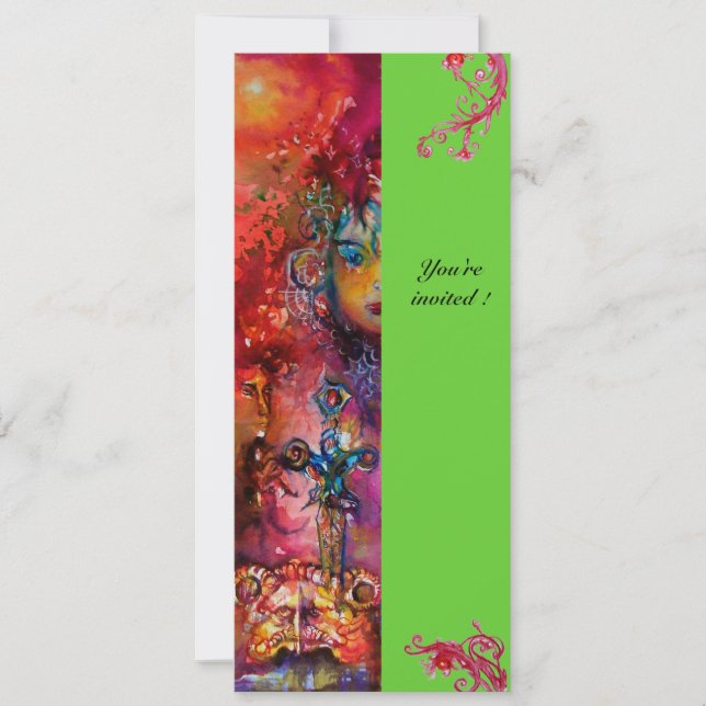 Invitation EXCALIBUR , rouge vif , rose bleu vert (Devant)
