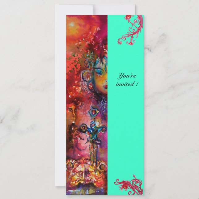 Invitation EXCALIBUR , rouge vif , rose bleu vert (Devant)