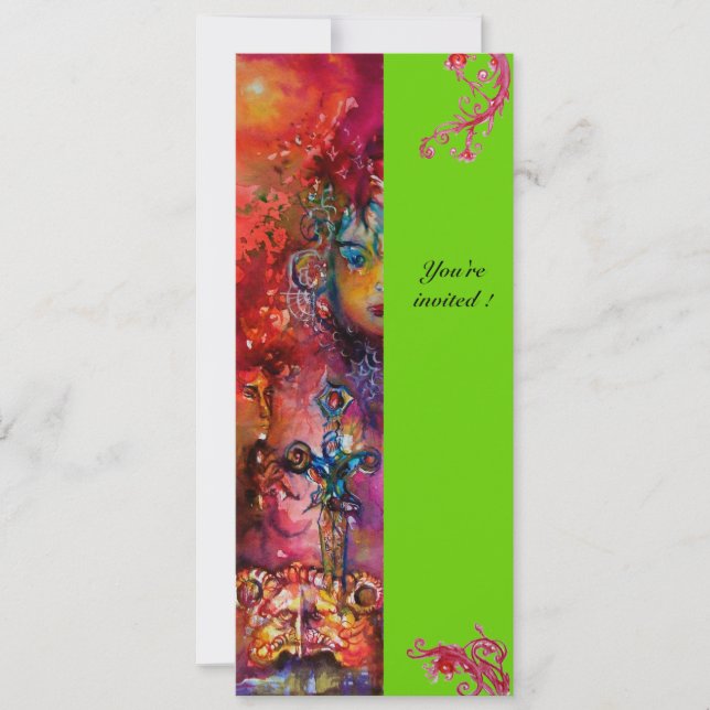Invitation EXCALIBUR , rouge vif , rose bleu vert (Devant)