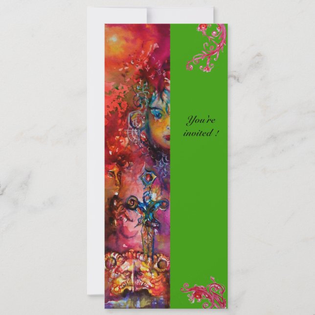 Invitation EXCALIBUR , rouge vif , rose bleu vert (Devant)