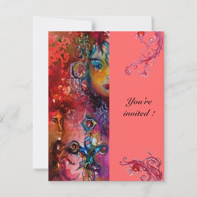 Invitation EXCALIBUR, rouge vif, rose fuchsia bleu pourpre (Devant)