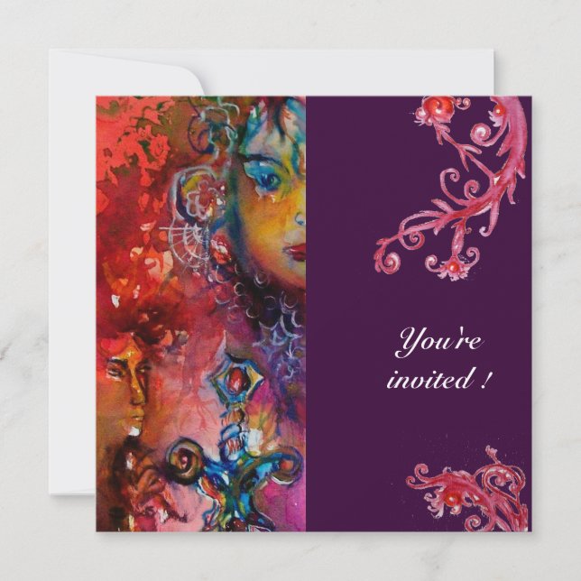 Invitation EXCALIBUR rouge vif violet fuchsia bleu jaune (Devant)