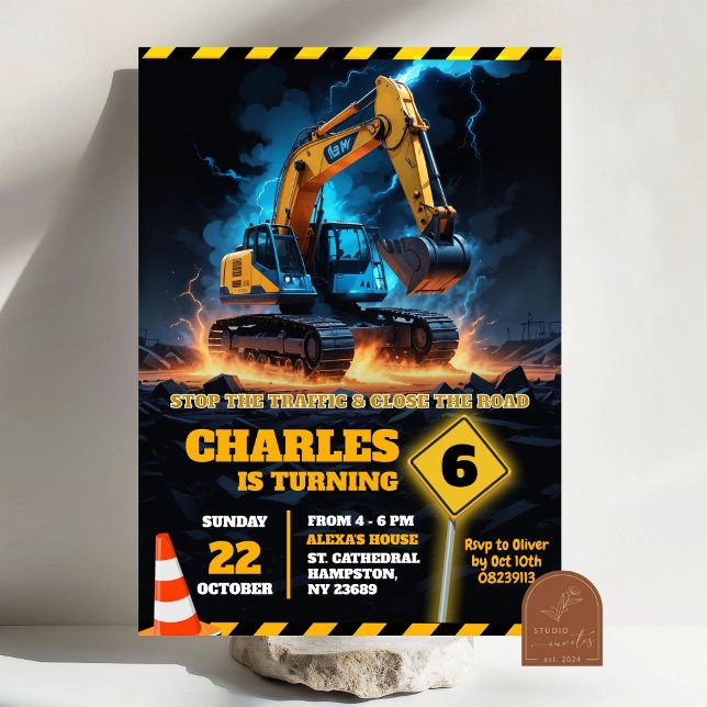 Invitation Excavatrice en construction garçon d'anniversaire (Créateur téléchargé)