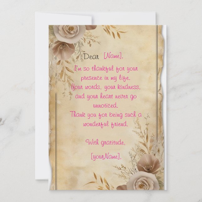 Invitation exemple de message de gratitude (Devant)